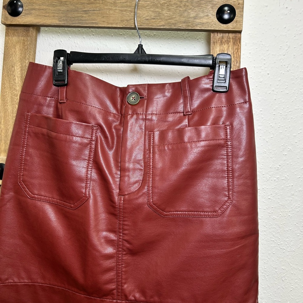 Maeve Cognac Faux Leather Skirt - Picture 4 of 6